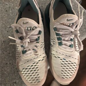 Nike Kids White and Teal Lace-Up Athletic Sneakers